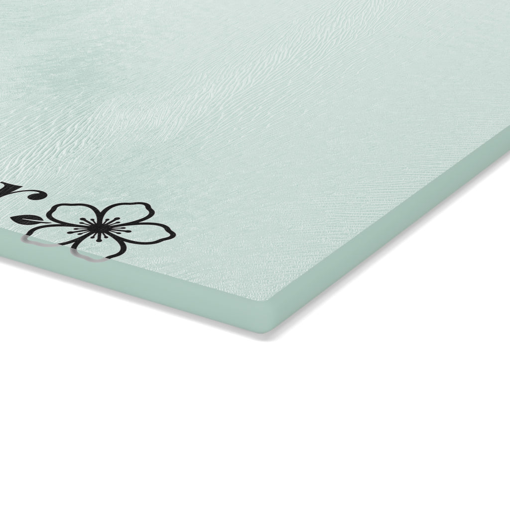 Mint Glass Cutting Board with Floral Logo – Hiraya Wear Decorative Kitchen Board