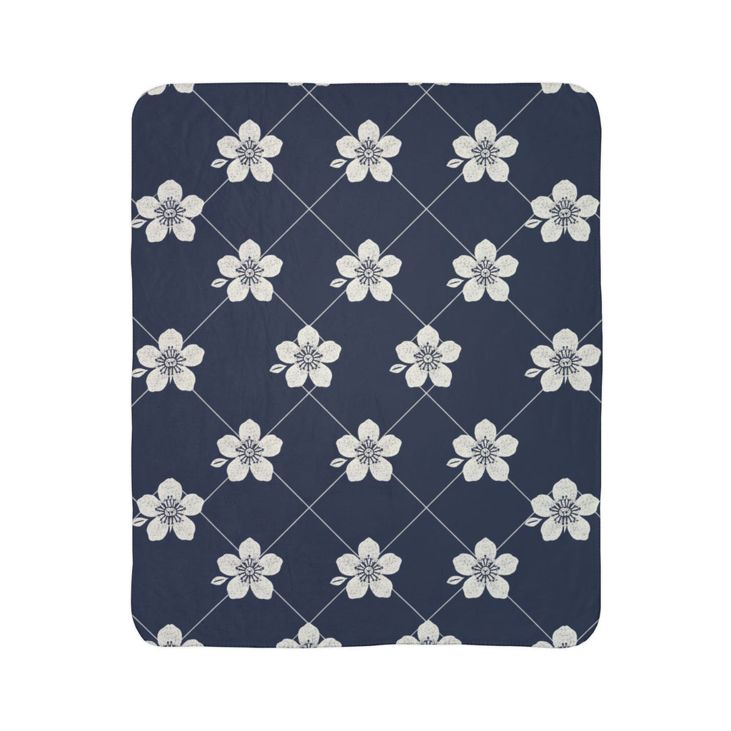 Navy Blue 🌊 Floral Fleece Sherpa Blanket Throw