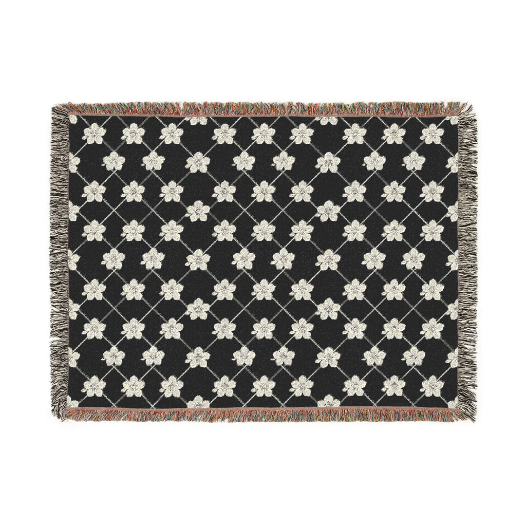Floral Woven Blanket — Black & White (Dark) 🖤 Throw
