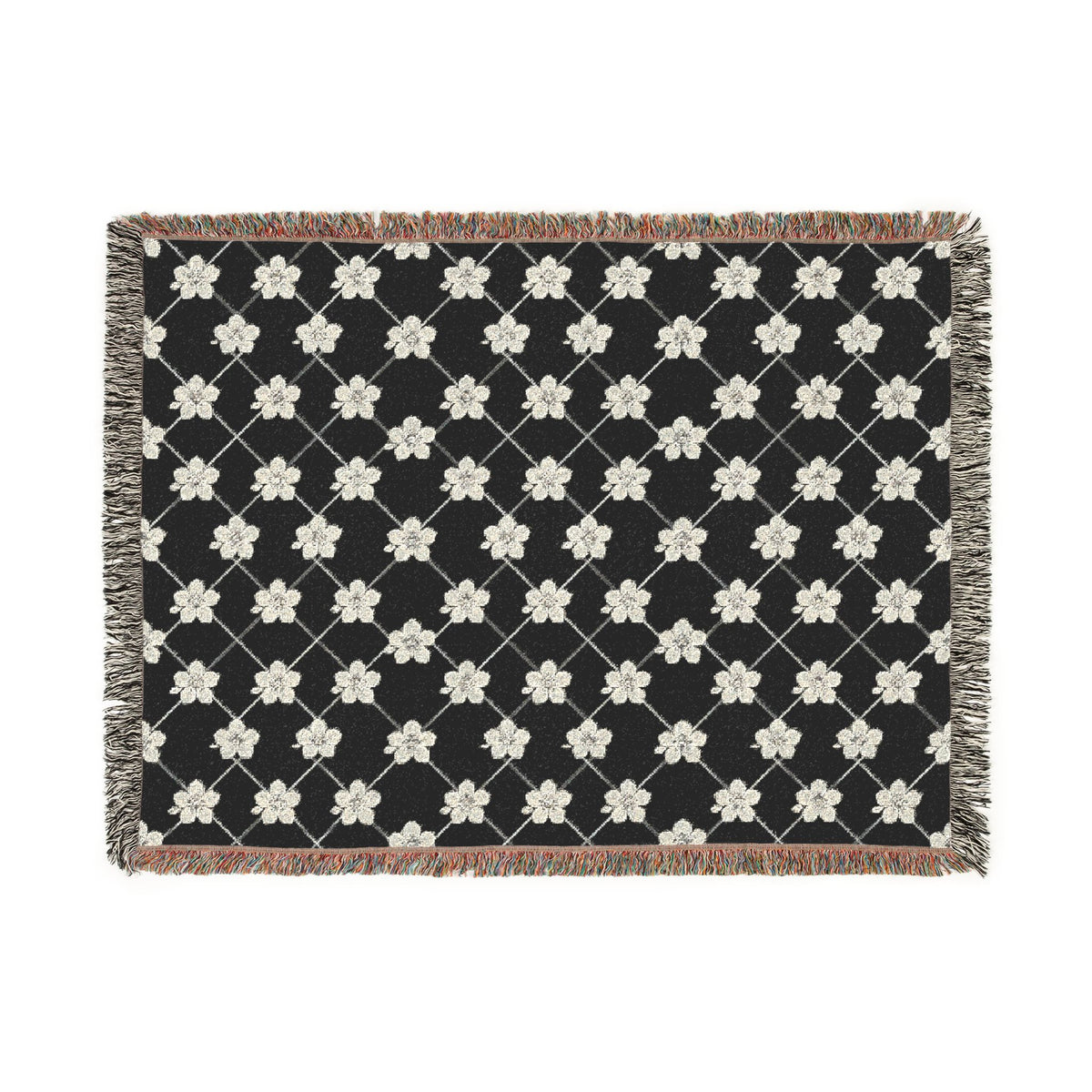Floral Woven Blanket — Black & White (Dark) 🖤 Throw
