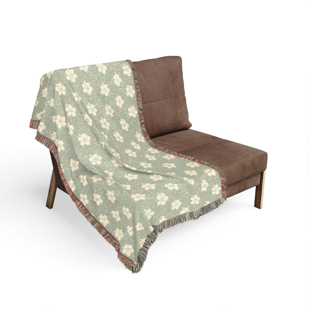 Floral Woven Blanket — Sage Green 🌿 Throw