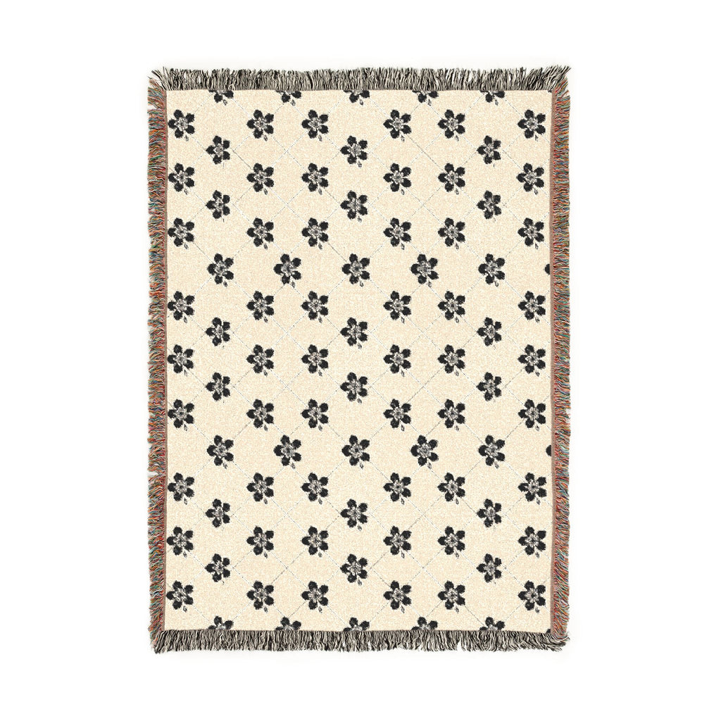 Floral Woven Blanket — Black & White (Light) 🤍 Throw