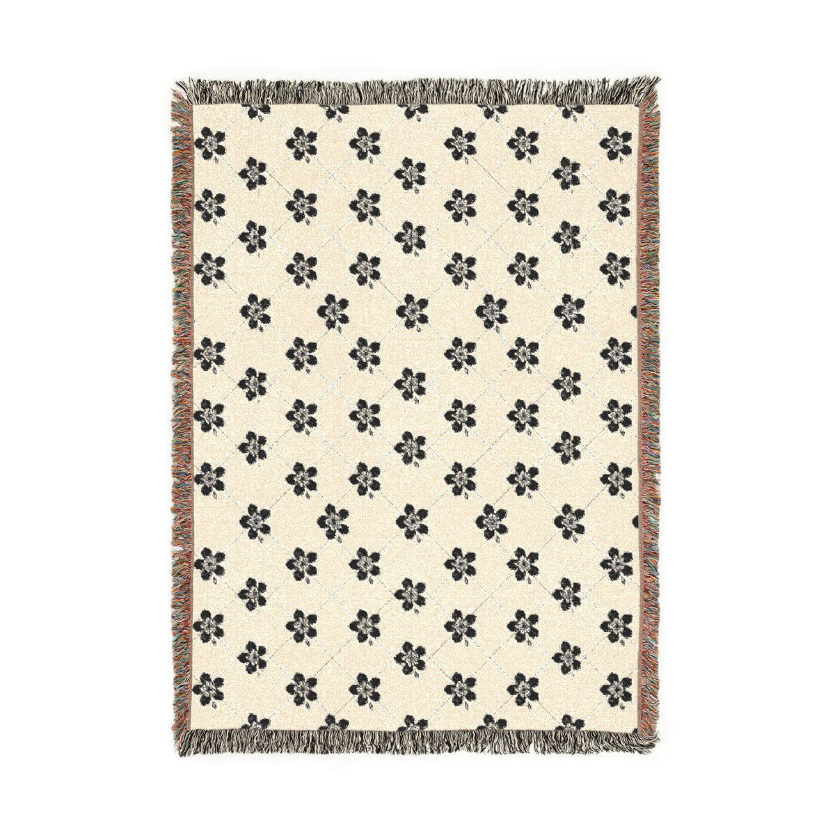 Floral Woven Blanket — Black & White (Light) 🤍 Throw