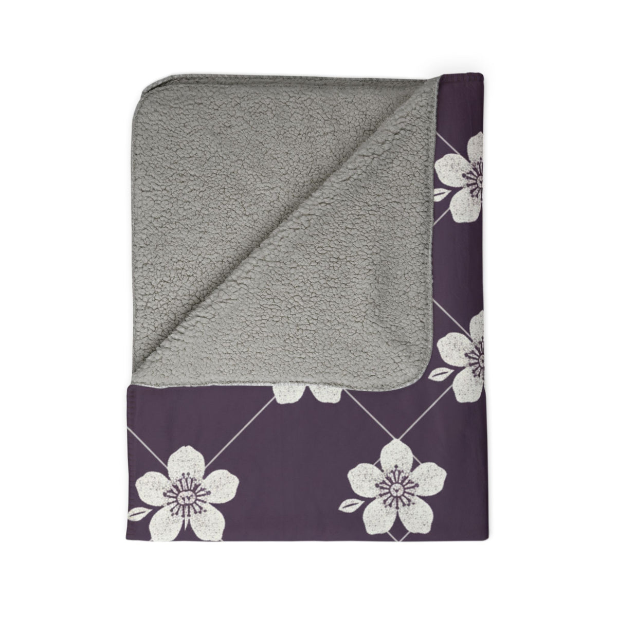 Deep Plum 🍇 Floral Fleece Sherpa Blanket Throw