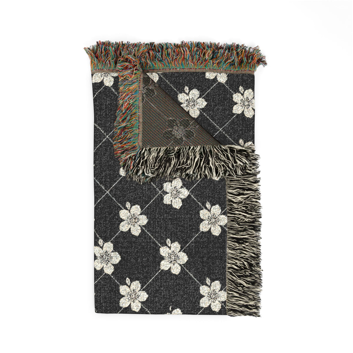 Floral Woven Blanket — Black & White (Dark) 🖤 Throw