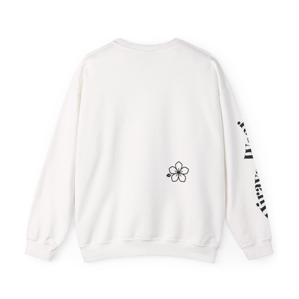 Floral Grid Crewneck Sweatshirt — Warm Beige Daisy Pattern