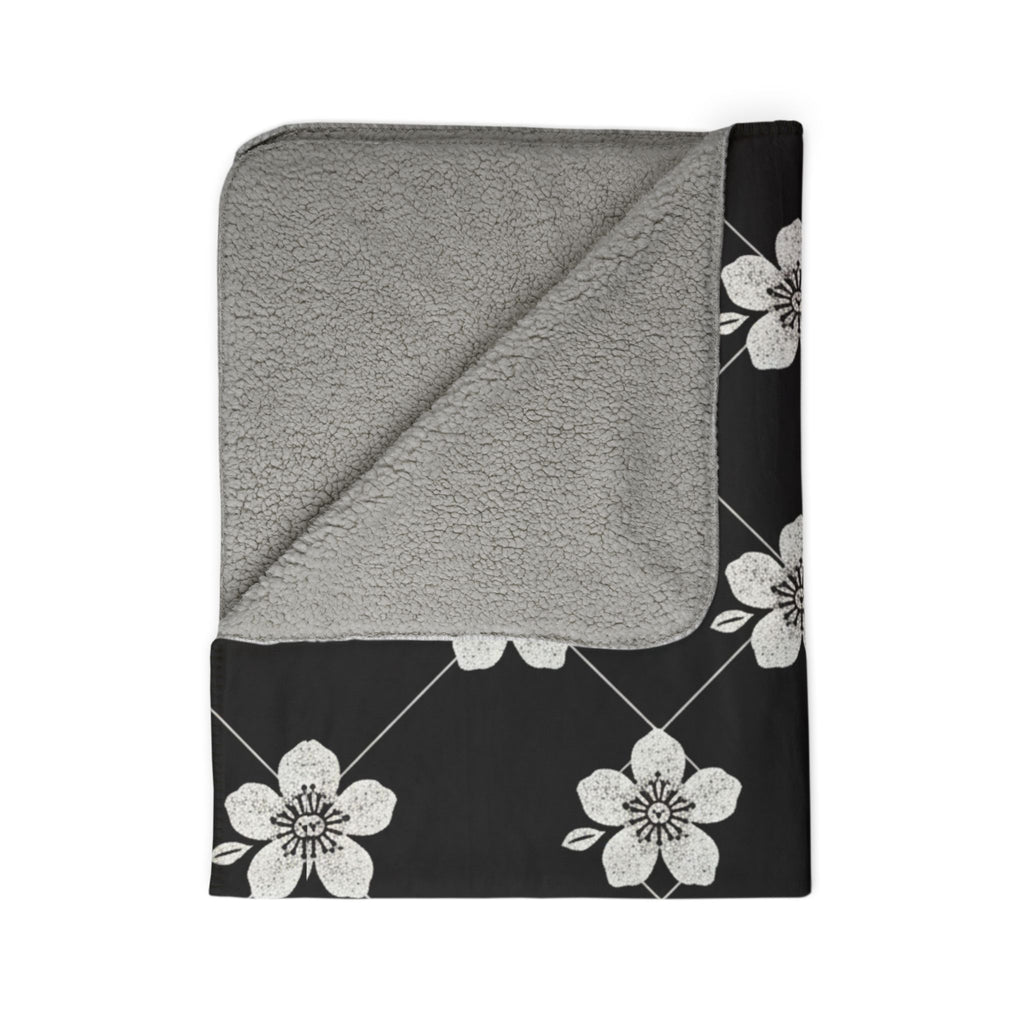 Black & White (Dark) 🖤 Floral Fleece Sherpa Blanket Throw