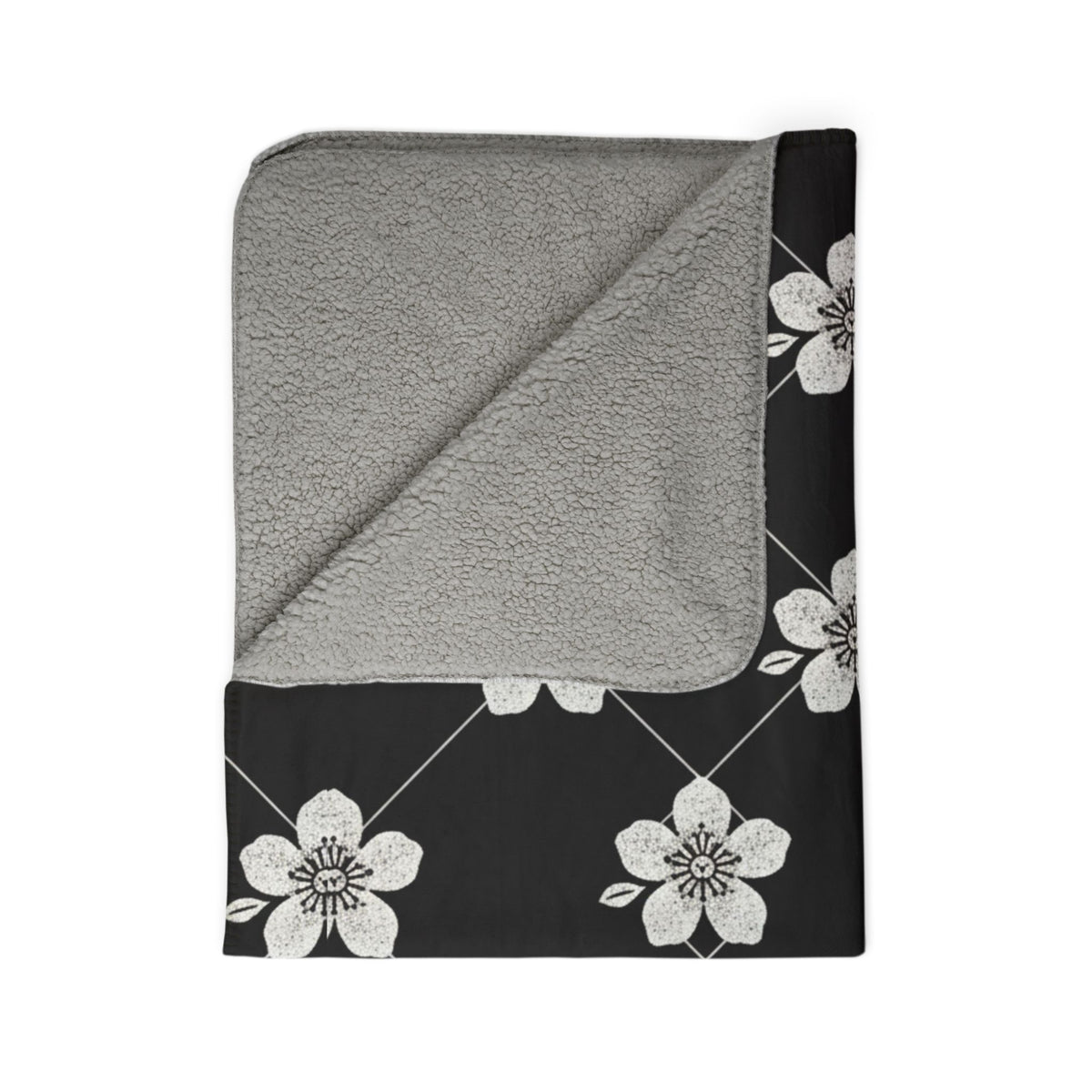 Black & White (Dark) 🖤 Floral Fleece Sherpa Blanket Throw