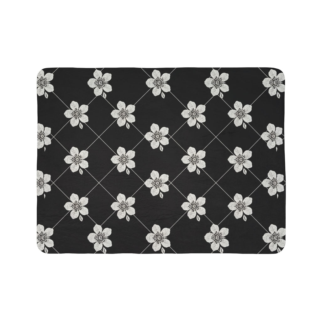 Black & White (Dark) 🖤 Floral Fleece Sherpa Blanket Throw
