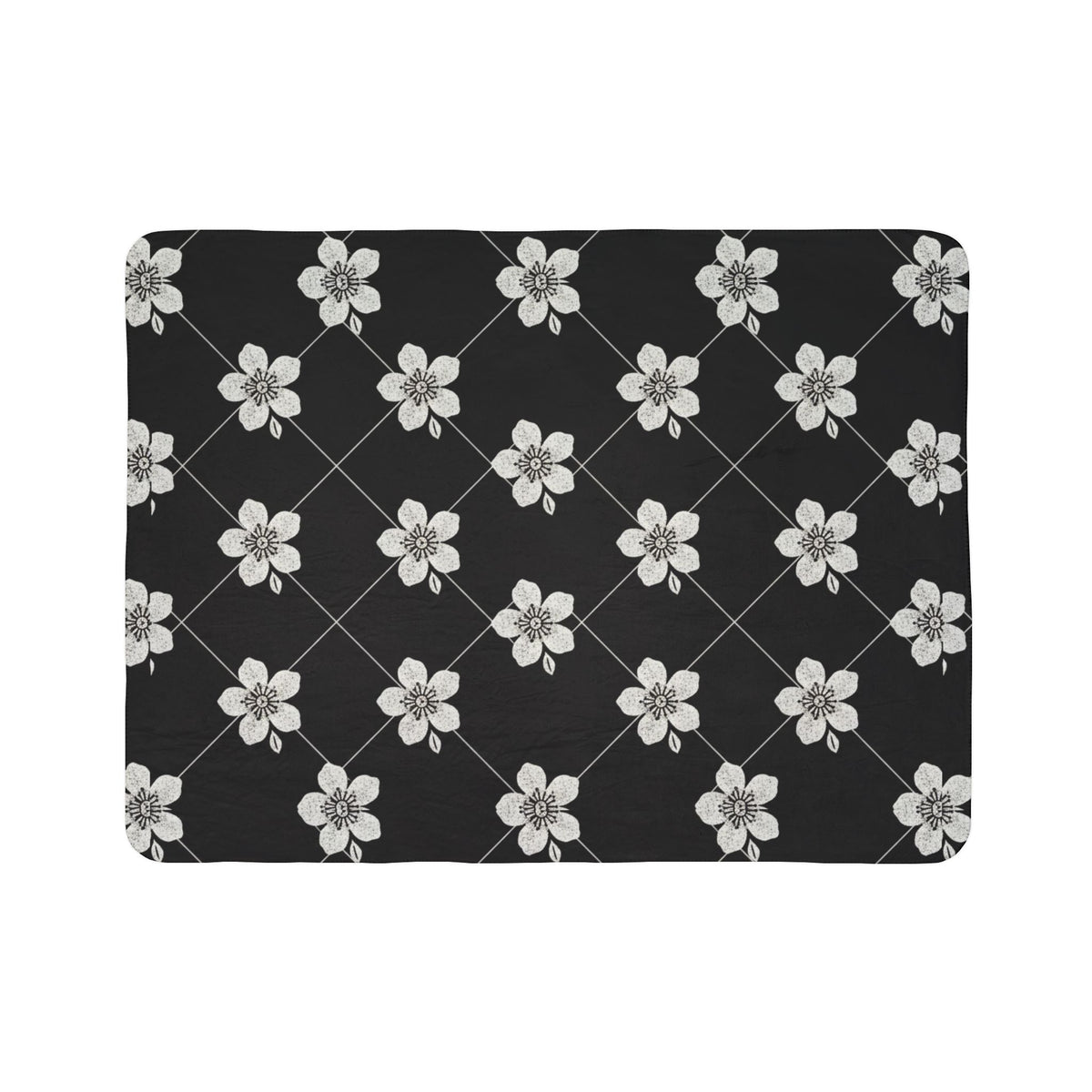 Black & White (Dark) 🖤 Floral Fleece Sherpa Blanket Throw