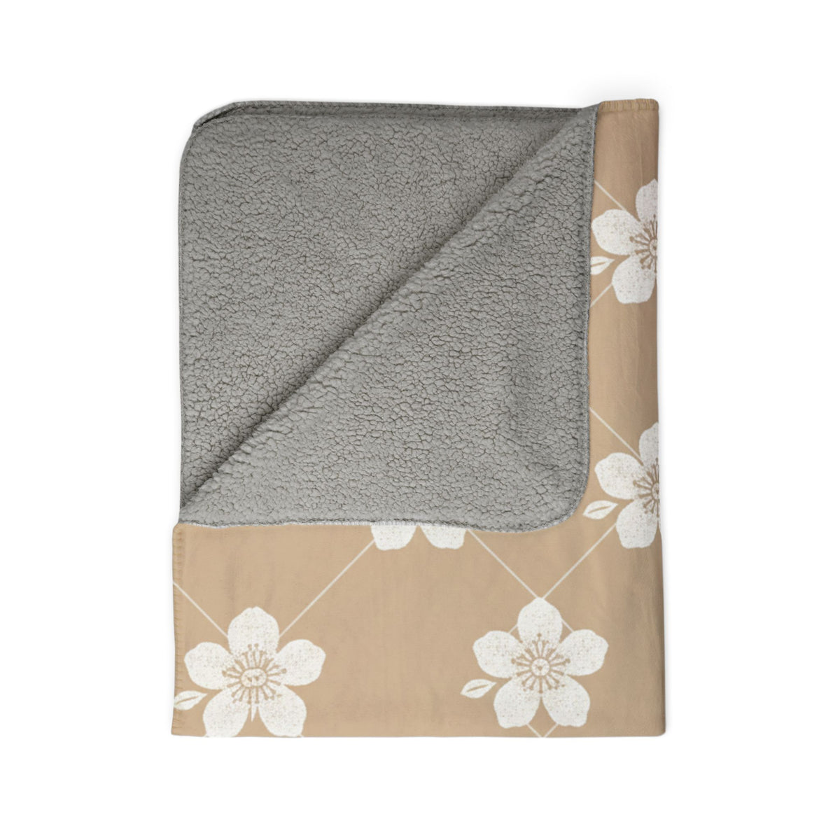 Warm Beige 🟤 Floral Fleece Sherpa Blanket Throw
