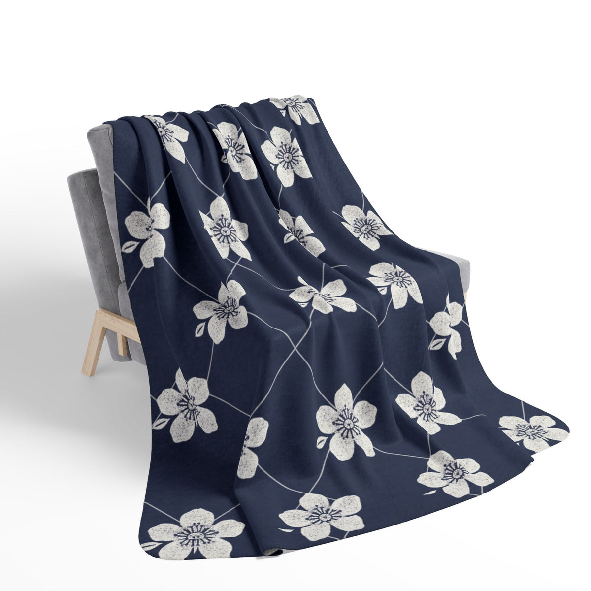 Navy Blue 🌊 Floral Fleece Sherpa Blanket Throw
