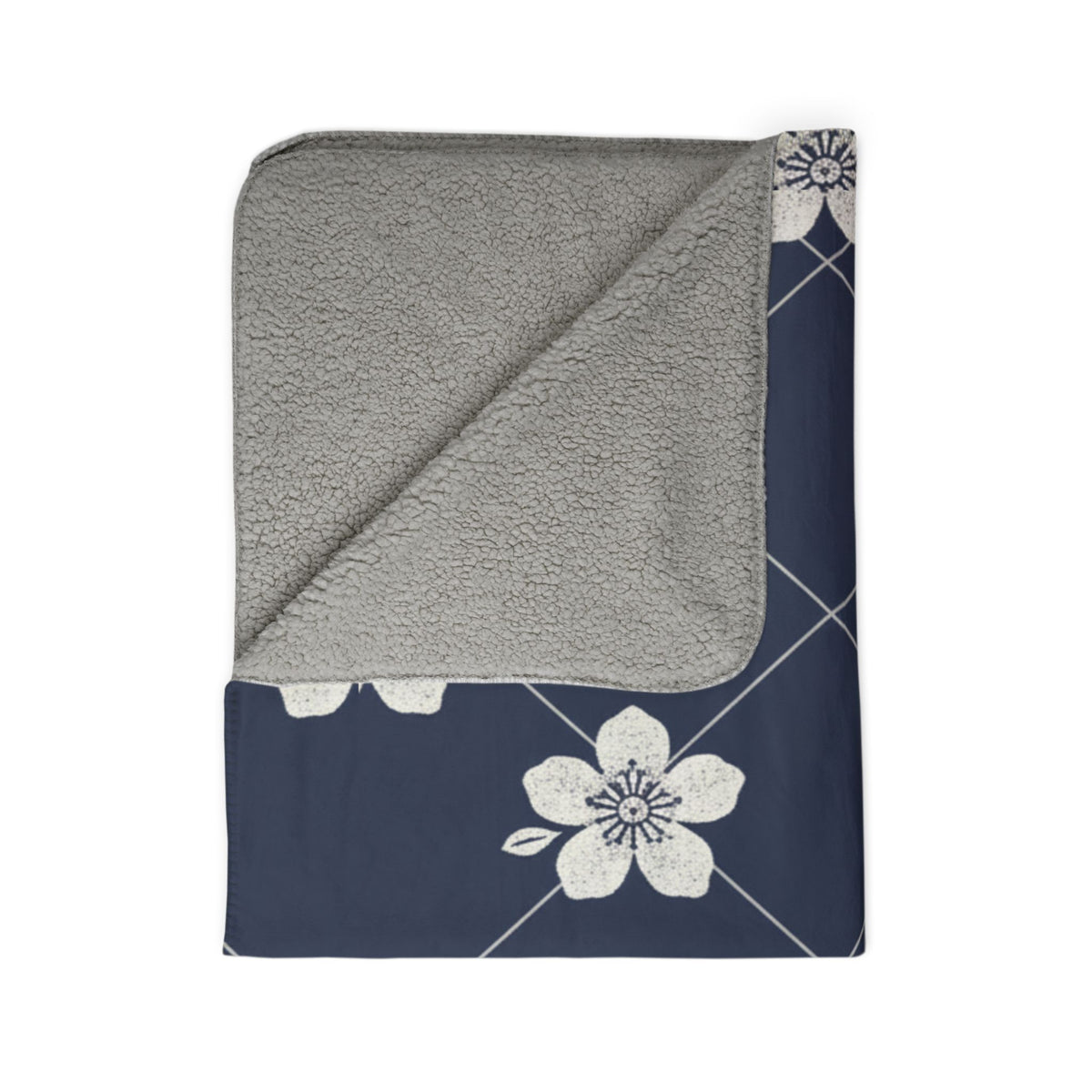 Navy Blue 🌊 Floral Fleece Sherpa Blanket Throw