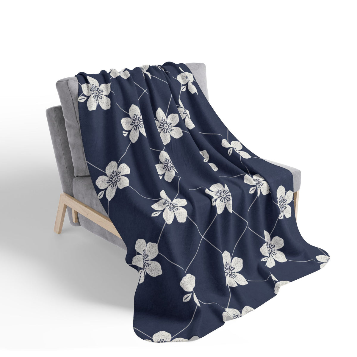 Navy Blue 🌊 Floral Fleece Sherpa Blanket Throw