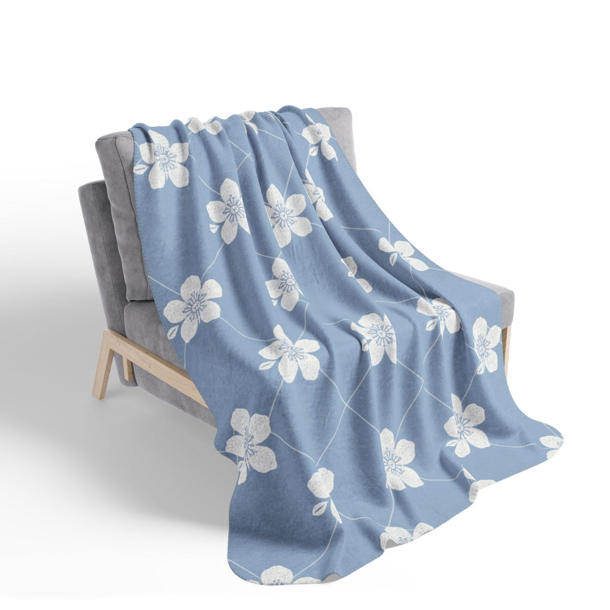 Powder Blue☁️ Floral Fleece Sherpa Blanket Throw
