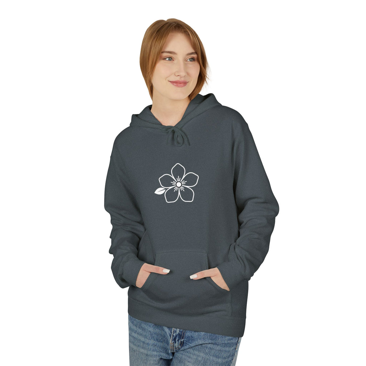 Minimal Hiraya Wear Logo Floral Hoodie – Monochrome Line Art Pullover